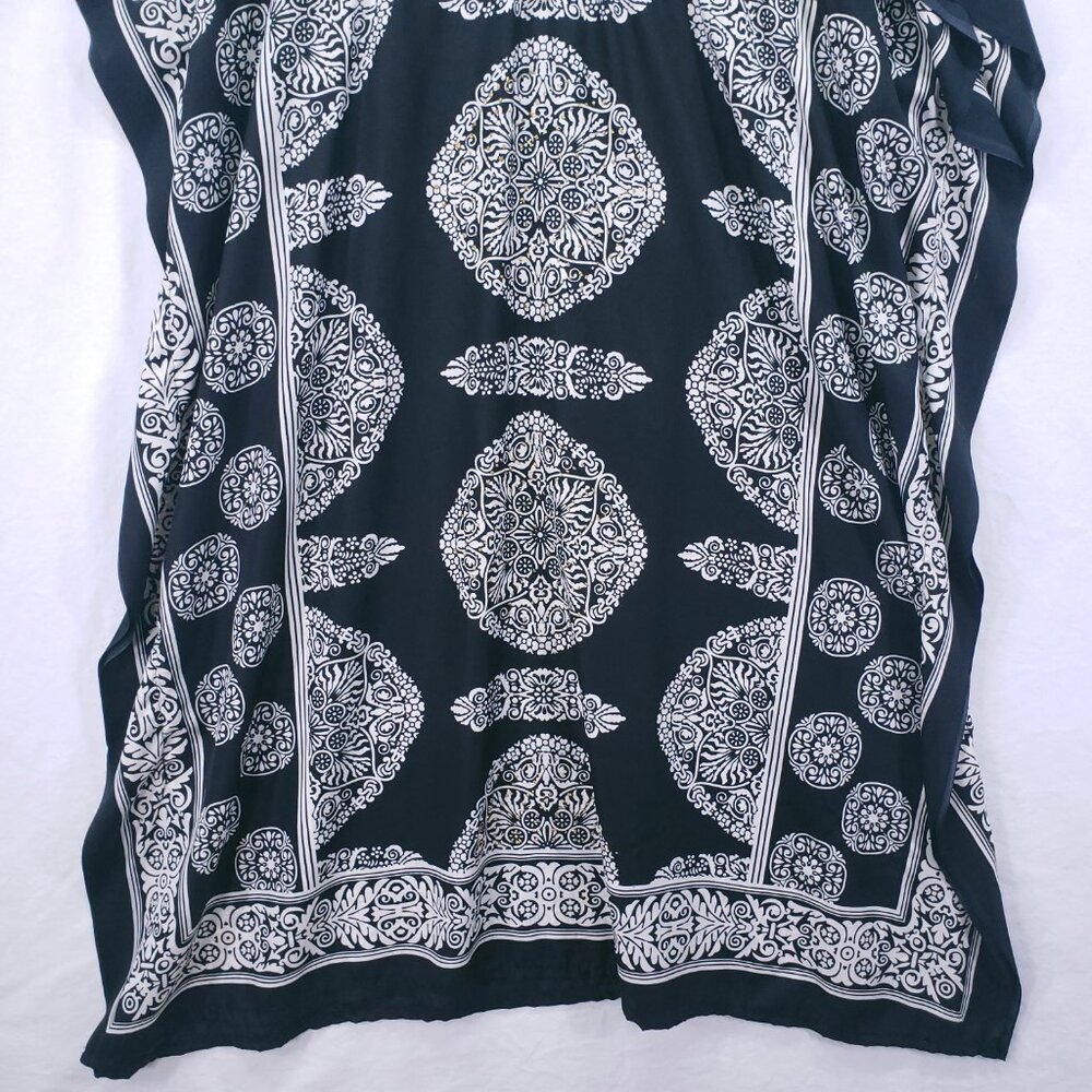 Nf Black and White Floral Geometric Pattern Moo Moo Kaftan Relaxed Maxi Dress - Picture 3 of 16